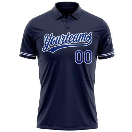 Custom Team Name and Number Personalized Navy White Performance Polo Shirt - Vapor Golf Shirt Personalized Navy Royal-White