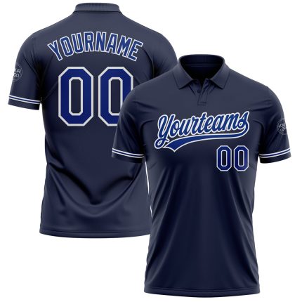 Custom Team Name and Number Personalized Navy White Performance Polo Shirt - Vapor Golf Shirt Personalized Navy Royal-White