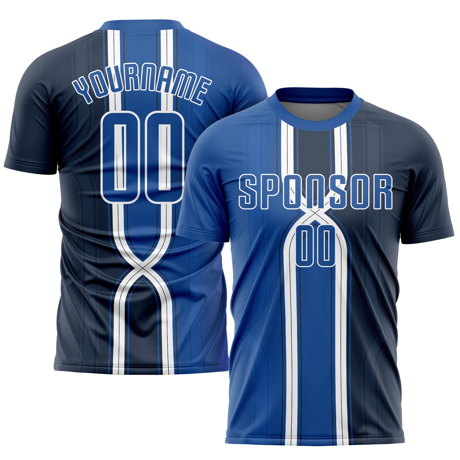 Custom Sublimation Soccer Jersey - Personalized Navy Royal-White Uniform with Name and Number Personalized Navy Royal-White