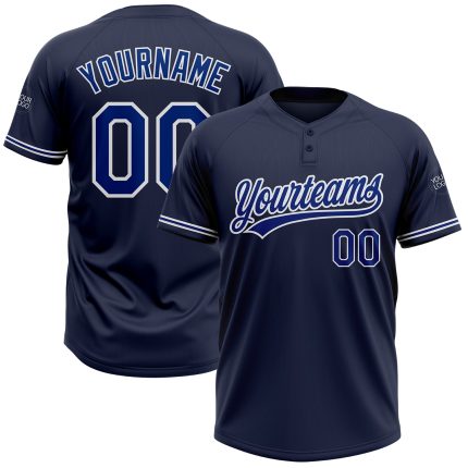 Personalized Unisex Softball Jersey in Navy Royal and White - Two-Button Design Personalized Navy Royal-White Two-Button