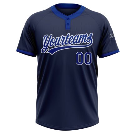 Custom Name and Number Navy Royal-White Unisex Softball Jersey - Personalized Two-Button Team Apparel Personalized Navy Royal-White