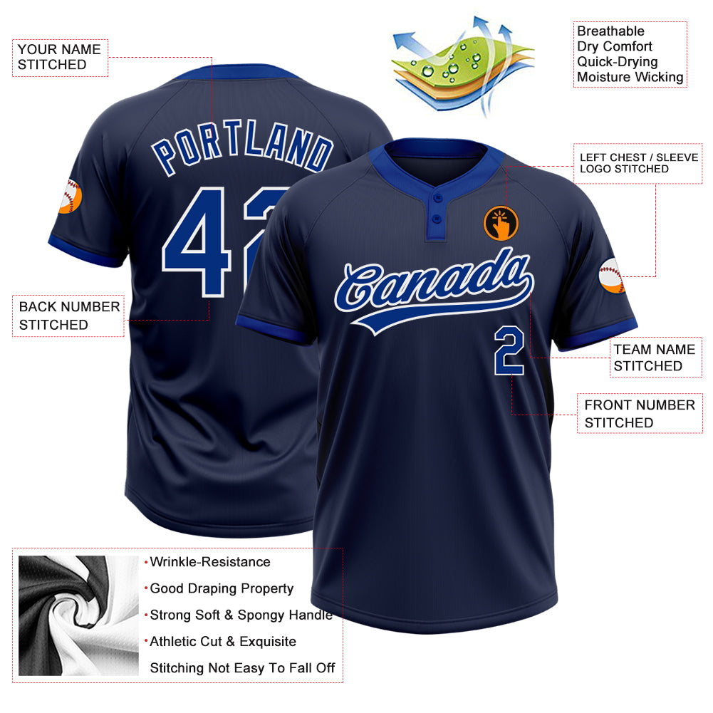 Personalized Navy Royal-White Two-Button Unisex Softball Jersey Team Custom Name and Number Custom Name and Number Navy Royal-White Unisex Softball Jersey - Personalized Two-Button Team Apparel Personalized Navy Royal-White - Image 3