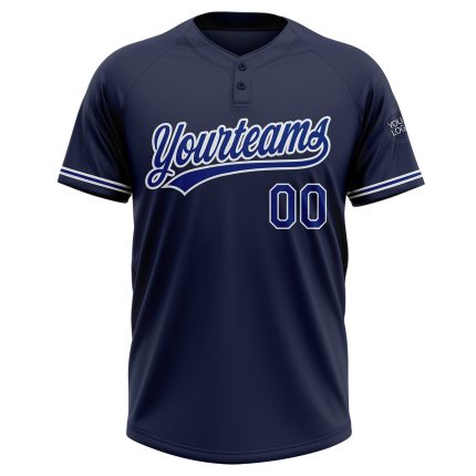 Personalized Unisex Softball Jersey in Navy Royal and White - Two-Button Design Personalized Navy Royal-White Two-Button