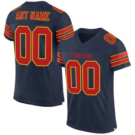 Personalized Authentic Football Jersey in Navy Scarlet-Gold Mesh - Custom Team Apparel Personalized Navy Scarlet-Gold Mesh