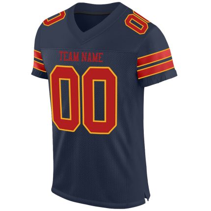 Personalized Authentic Football Jersey in Navy Scarlet-Gold Mesh - Custom Team Apparel Personalized Navy Scarlet-Gold Mesh