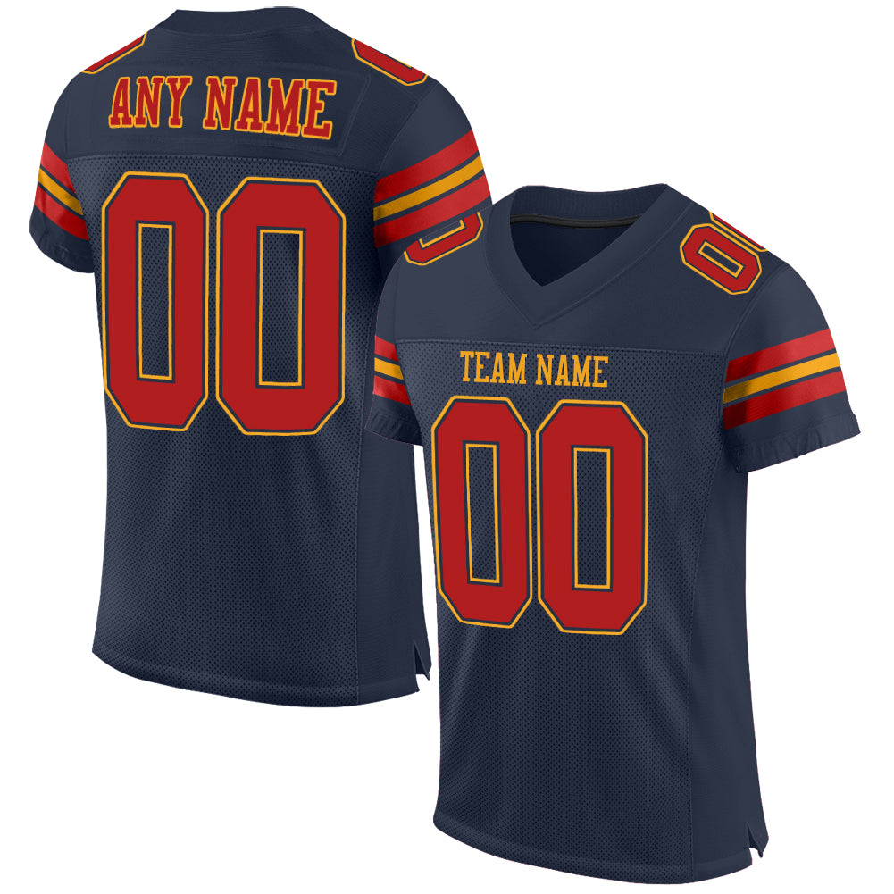 Custom Personalized Football Jersey with Navy and Scarlet-Gold Mesh, Your Name and Number Personalized Navy Scarlet-Gold