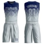Custom Name Number Basketball Jersey Sublimation Suit - Personalized Navy Silver Round Neck Team Apparel Personalized Navy