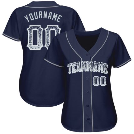 Personalized Custom Name and Number Baseball Jersey - Navy Silver White Authentic Drift Fashion Team Apparel Personalized