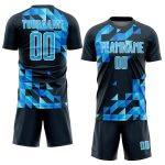 Custom Name and Number Soccer Jersey - Personalized Navy Blue & White Geometric Design Uniform Personalized Navy Sky Blue-White