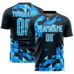 Custom Name and Number Soccer Jersey - Personalized Navy Blue & White Geometric Design Uniform Personalized Navy Sky Blue-White