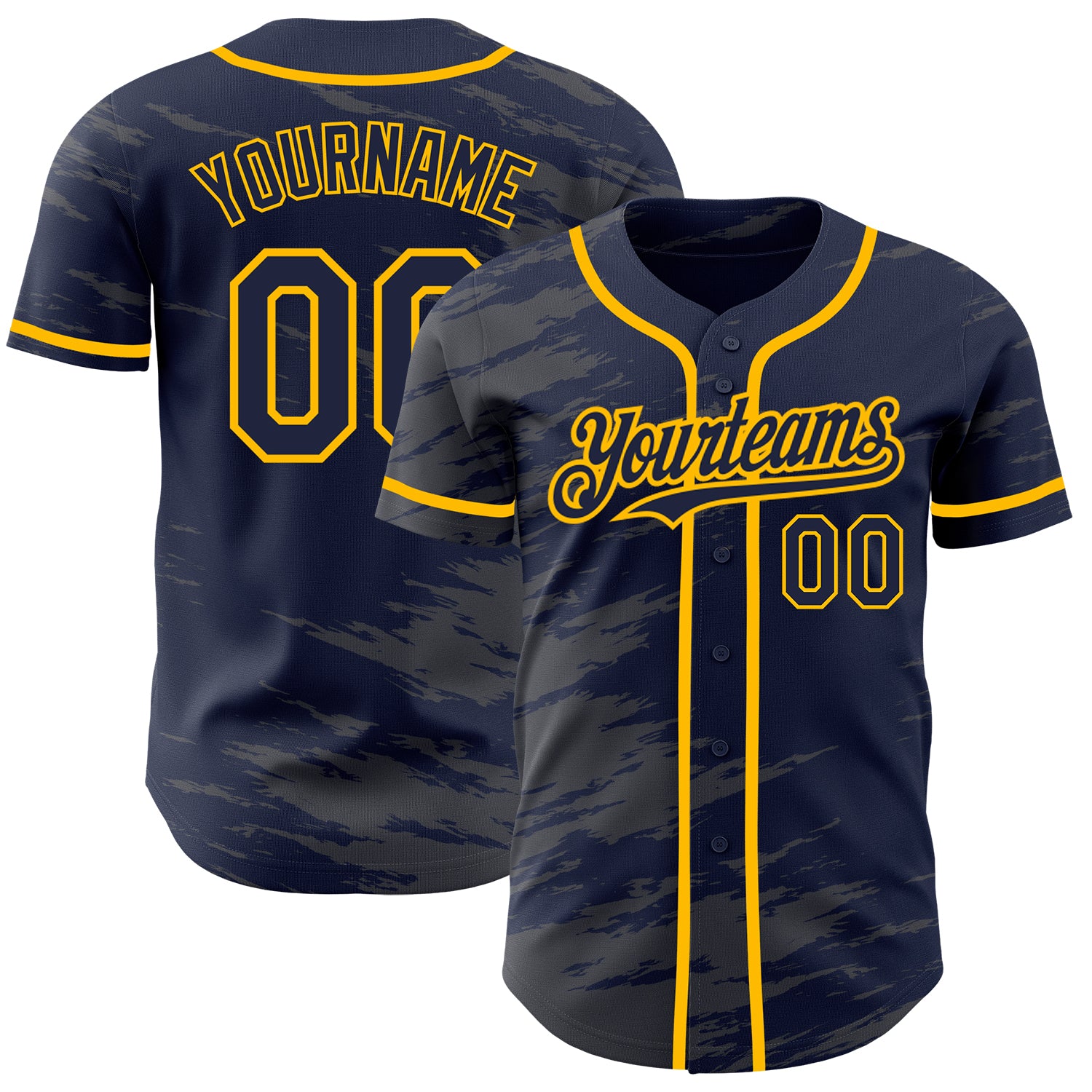 Custom Name and Number Personalized Baseball Jersey in Navy Steel Gray and Gold Splash Ink Design Personalized Navy Steel