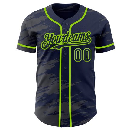 Custom Name and Number Baseball Jersey - Personalized Neon Green Splash Ink on Navy Steel Gray Personalized Navy Steel Gray