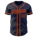 Personalized Custom Name and Number Authentic Baseball Jersey - Navy Steel Gray Splash Ink Orange Design Personalized Navy