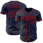 Custom Name and Number Authentic Baseball Jersey - Personalized Navy and Steel Gray Splash Ink Design Personalized Navy Steel