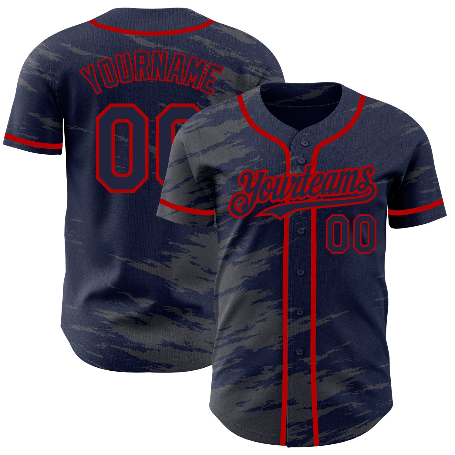 Custom Name and Number Authentic Baseball Jersey - Personalized Navy and Steel Gray Splash Ink Design Personalized Navy Steel