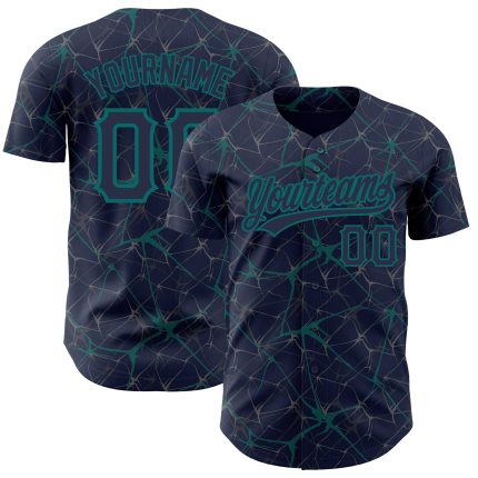 Personalized Navy Teal 3D Abstract Pattern Baseball Jersey with Custom Name & Number Personalized Navy Teal 3D Pattern Design