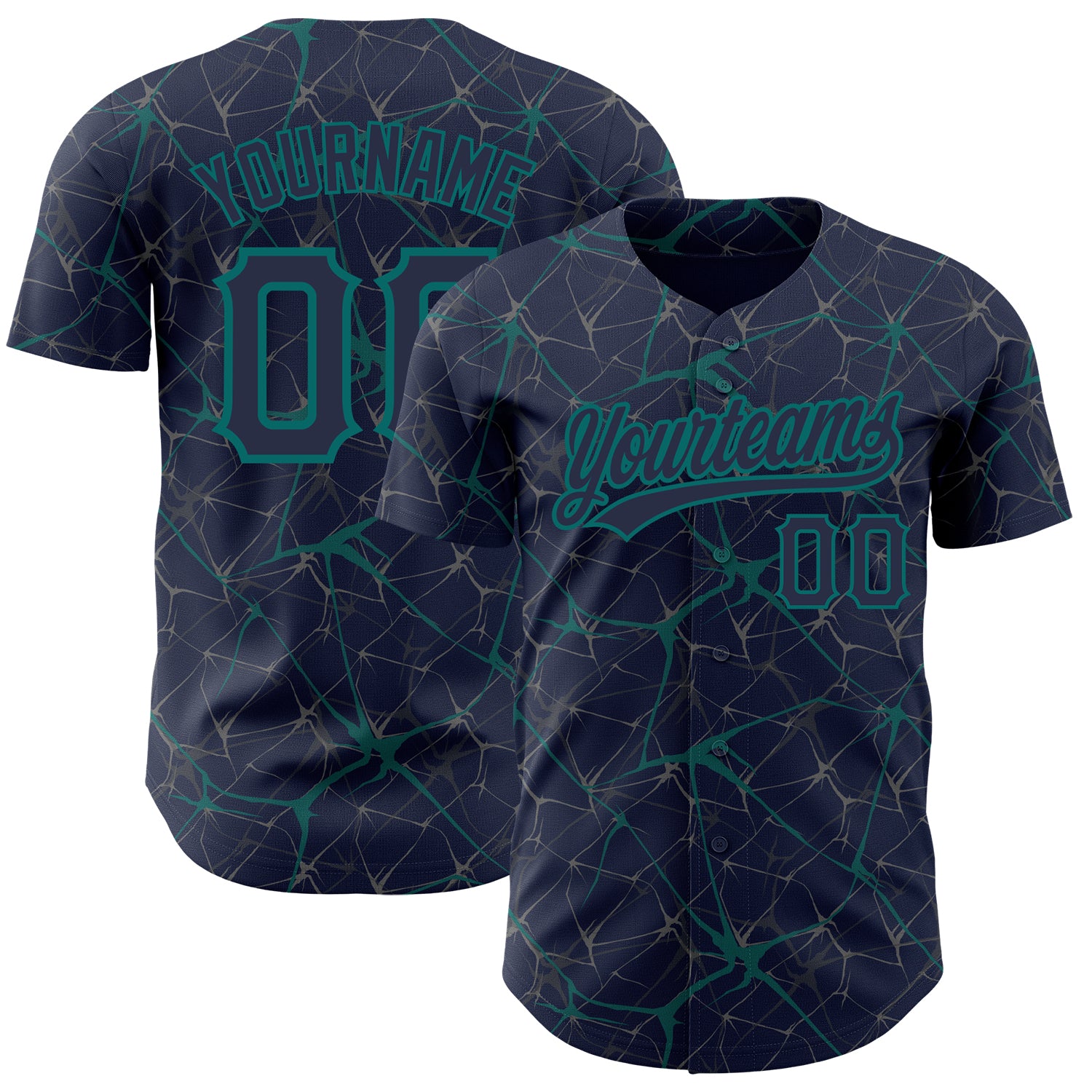 Personalized Navy Teal 3D Abstract Pattern Baseball Jersey with Custom Name & Number Personalized Navy Teal 3D Pattern Design