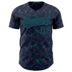Personalized Navy Teal 3D Abstract Pattern Baseball Jersey with Custom Name & Number Personalized Navy Teal 3D Pattern Design