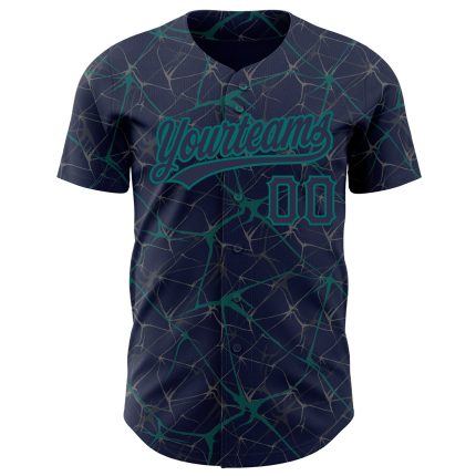 Personalized Navy Teal 3D Abstract Pattern Baseball Jersey with Custom Name & Number Personalized Navy Teal 3D Pattern Design