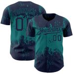 Personalized Baseball Jersey with Custom Name and Number - Navy Teal 3D Pattern Abstract Grunge Art Design Personalized Navy