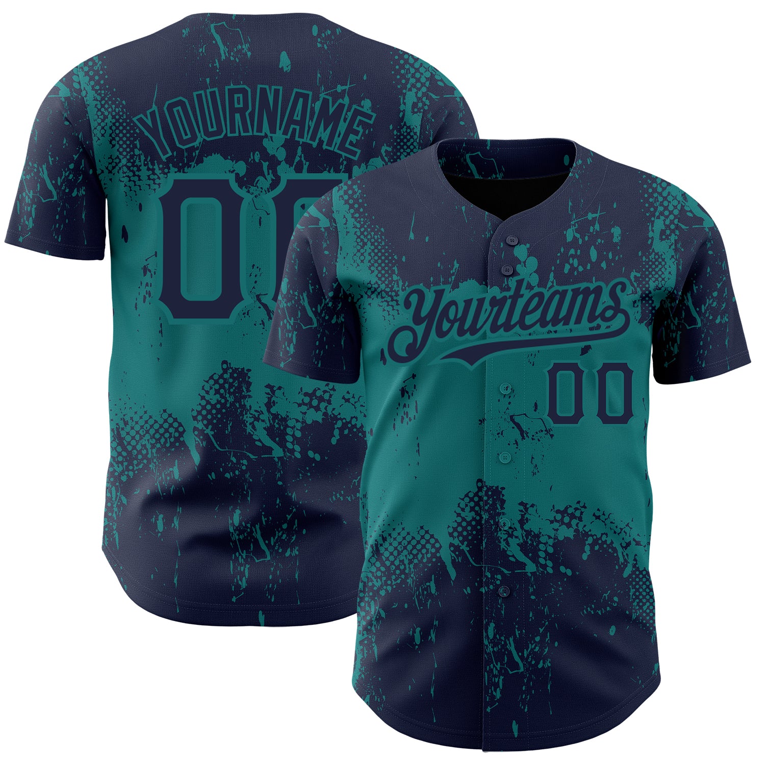 Personalized Baseball Jersey with Custom Name and Number - Navy Teal 3D Pattern Abstract Grunge Art Design Personalized Navy