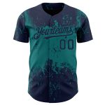 Personalized Baseball Jersey with Custom Name and Number - Navy Teal 3D Pattern Abstract Grunge Art Design Personalized Navy