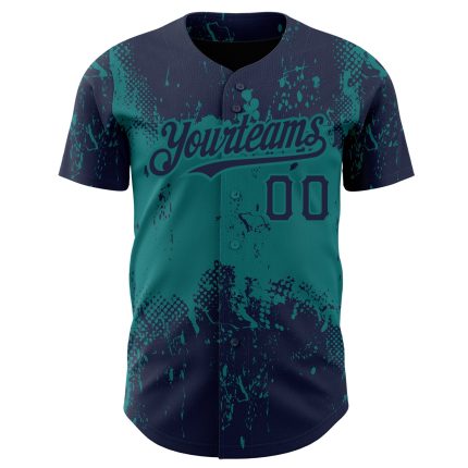 Personalized Baseball Jersey with Custom Name and Number - Navy Teal 3D Pattern Abstract Grunge Art Design Personalized Navy