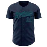 Custom Name and Number 3D Pattern Curve Lines Baseball Jersey in Navy Teal - Personalized Team Jersey Personalized Navy Teal