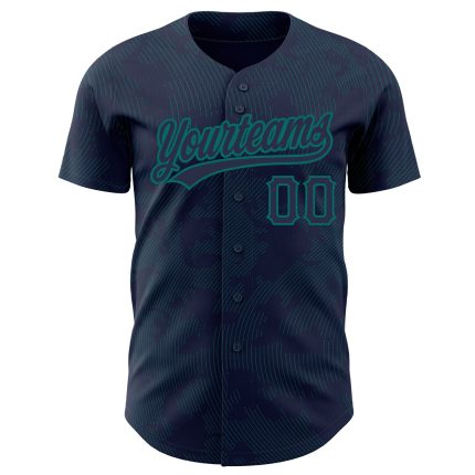 Custom Name and Number 3D Pattern Curve Lines Baseball Jersey in Navy Teal - Personalized Team Jersey Personalized Navy Teal