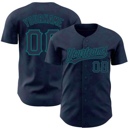 Custom Name and Number 3D Pattern Curve Lines Baseball Jersey in Navy Teal - Personalized Team Jersey Personalized Navy Teal