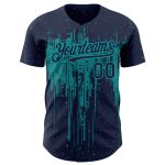 Custom Name and Number Baseball Jersey - Personalized Navy Teal 3D Dripping Splatter Art Design Authentic Team Gear Personalized