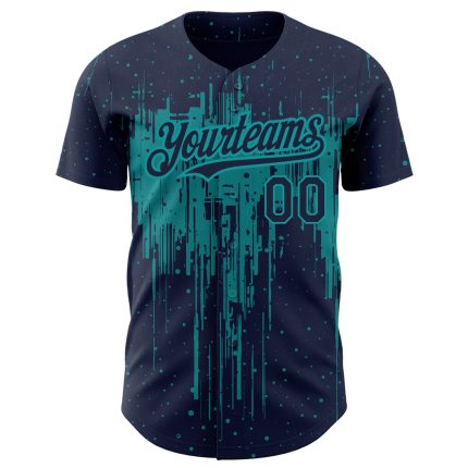Custom Name and Number Baseball Jersey - Personalized Navy Teal 3D Dripping Splatter Art Design Authentic Team Gear Personalized