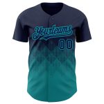Custom Name and Number Authentic Baseball Jersey - Personalized Navy Teal 3D Gradient Square Pattern Design Personalized