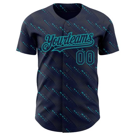 Personalized Team Baseball Jersey with Custom Name & Number - Navy Teal 3D Slant Lines Design Personalized Navy Teal 3D Pattern