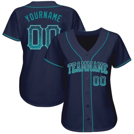 Custom Name and Number Authentic Navy Teal-Gray Baseball Jersey - Personalized Drift Fashion Team Apparel Personalized Navy