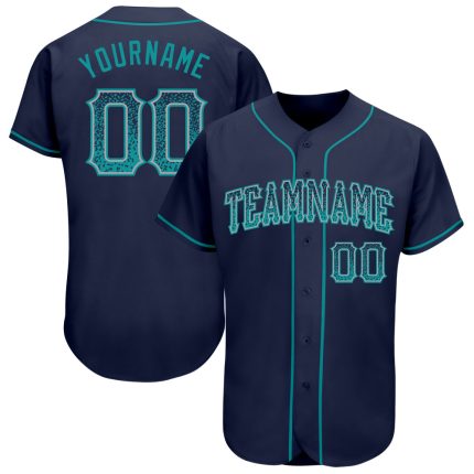 Custom Name and Number Authentic Navy Teal-Gray Baseball Jersey - Personalized Drift Fashion Team Apparel Personalized Navy
