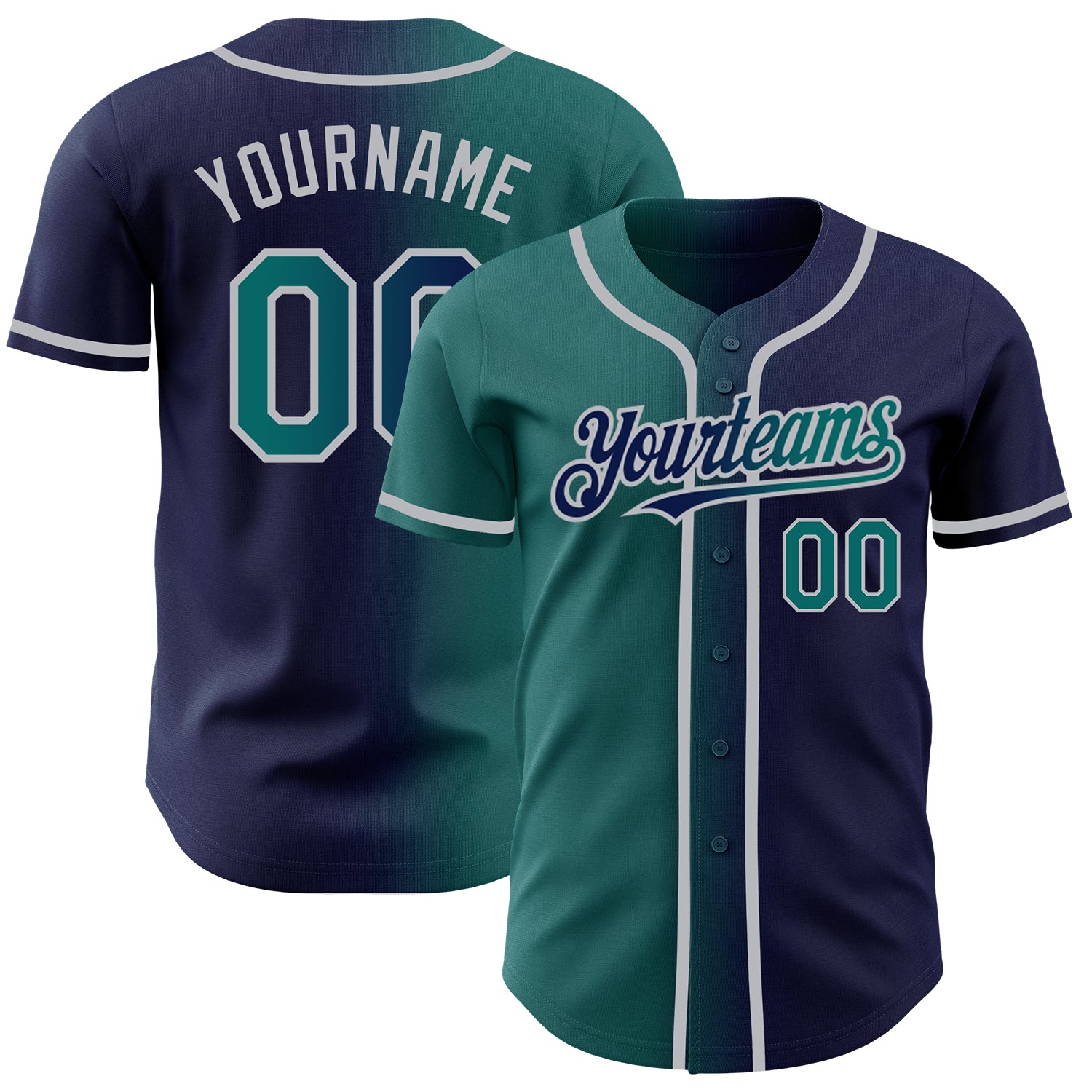 Custom Name and Number Personalized Navy Teal-Gray Gradient Baseball Jersey - Authentic Fashion Team Wear Personalized Navy