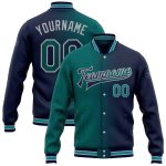 Custom Name Number Varsity Letterman Jacket Personalized Navy Teal Gray Gradient Bomber Fashion Style Full-Snap Personalized