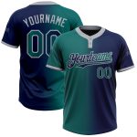 Custom Name and Number Two-Button Unisex Softball Jersey - Personalized Navy Teal-Gray Gradient Fashion Team Gear Personalized