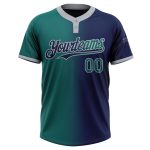 Custom Name and Number Two-Button Unisex Softball Jersey - Personalized Navy Teal-Gray Gradient Fashion Team Gear Personalized
