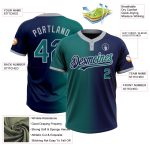 Custom Name and Number Two-Button Unisex Softball Jersey - Personalized Navy Teal-Gray Gradient Fashion Team Gear Personalized