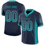 Custom Name Number Football Jersey - Personalized Navy Teal Gray Mesh Drift Team Apparel Personalized Navy Teal-Gray Mesh