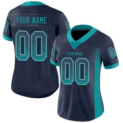 Custom Name Number Football Jersey - Personalized Navy Teal Gray Mesh Drift Team Apparel Personalized Navy Teal-Gray Mesh
