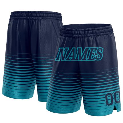 Personalized Custom Name and Number Basketball Shorts Navy Teal Pinstripe Fade Authentic Fashion Personalized Navy Teal Pinstripe