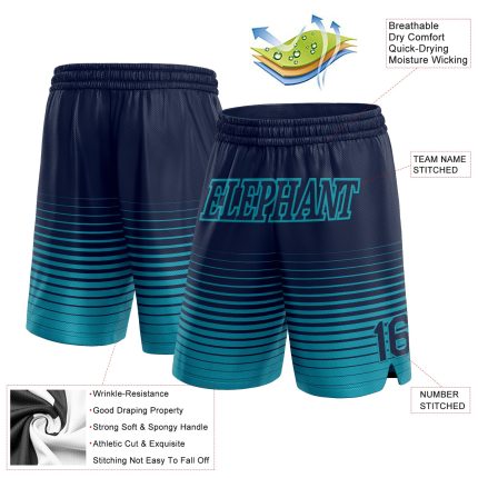 Personalized Custom Name and Number Basketball Shorts Navy Teal Pinstripe Fade Authentic Fashion Personalized Navy Teal Pinstripe