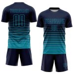 Custom Name and Number Soccer Jersey - Personalized Navy Teal Pinstripe Fade Fashion Sublimation Uniform Personalized Navy