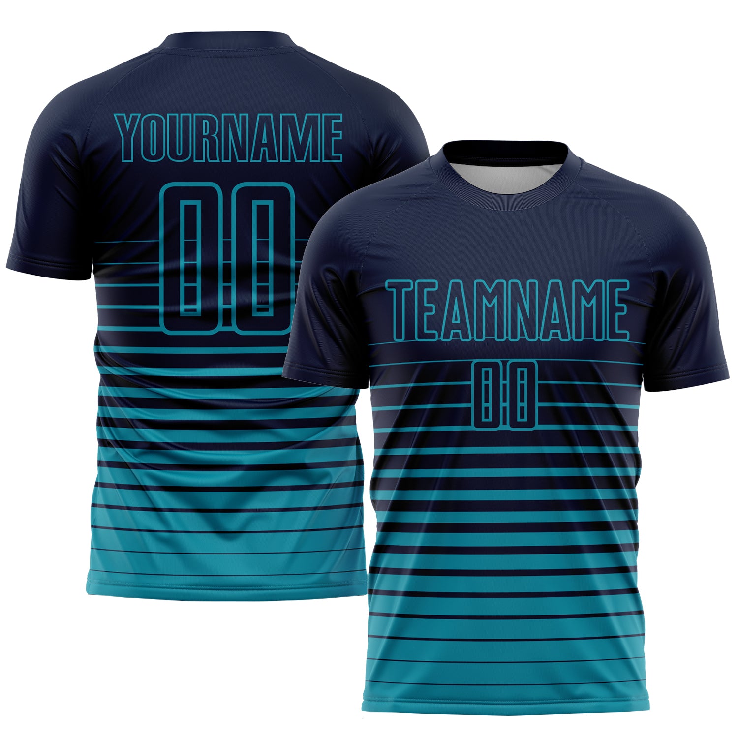 Custom Name and Number Soccer Jersey - Personalized Navy Teal Pinstripe Fade Fashion Sublimation Uniform Personalized Navy