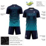 Custom Name and Number Soccer Jersey - Personalized Navy Teal Pinstripe Fade Fashion Sublimation Uniform Personalized Navy