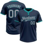 Custom Name and Number Unisex Softball Jersey in Navy Teal Pinstripe Gray - Two-Button Design Personalized Navy Teal Pinstripe