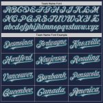 Custom Name and Number Unisex Softball Jersey in Navy Teal Pinstripe Gray - Two-Button Design Personalized Navy Teal Pinstripe